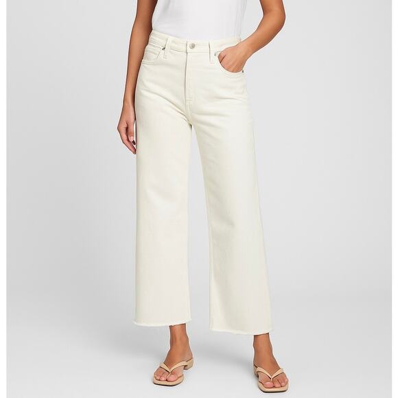 GAP High Rise Wide Leg Jeans Women’s 6/28R Off White Raw Hem Cotton Denim - Picture 1 of 10